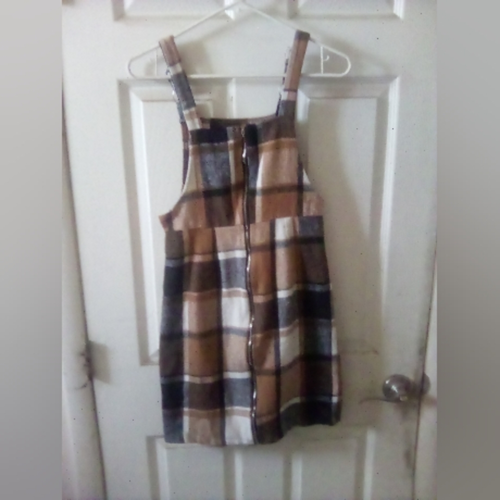 Tan and Brown Overall Dress